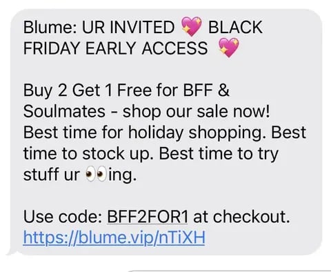 Black Friday SMS Campaign example blume