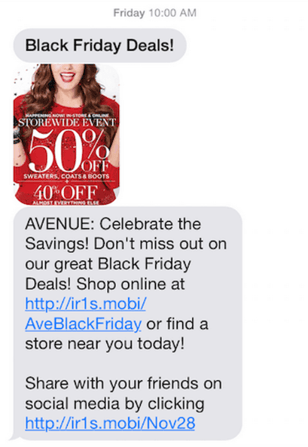 Black Friday SMS Campaign example