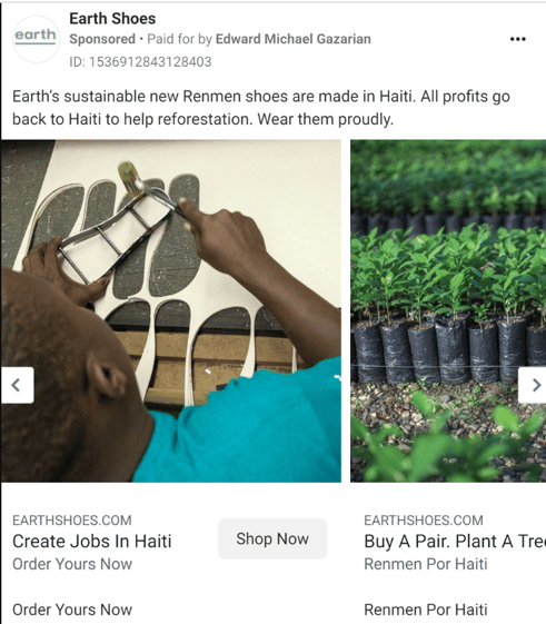 Earth Shoes Facebook Carousel Ad Examples For eCommerce