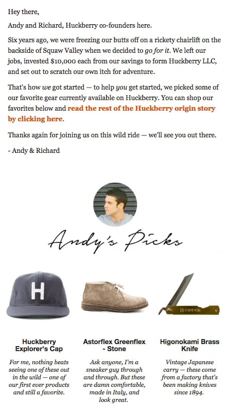 Fashion Email Marketing example Huckberry