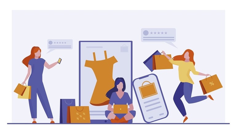 Happy customers buying products online