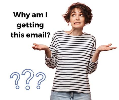 image showing woman surprised by getting irrelevant emails