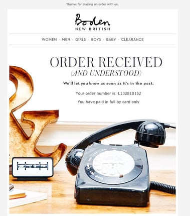 example of Order confirmation email