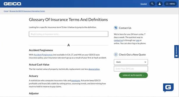 geico-glossary-content-marketing-example
