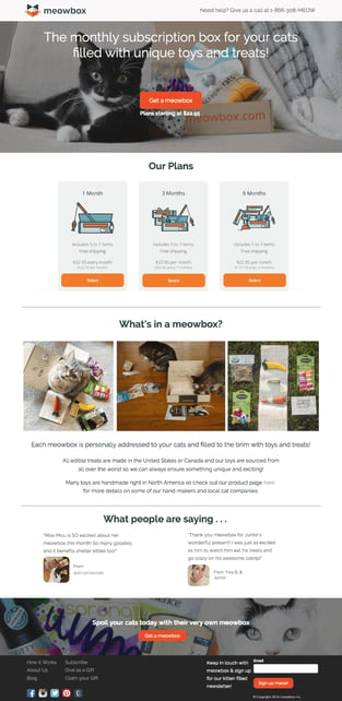 meow box ecommerce landing page