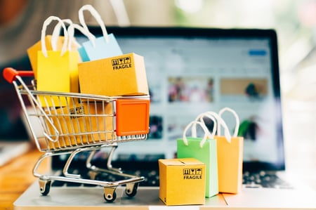 shopping cart with lots of products